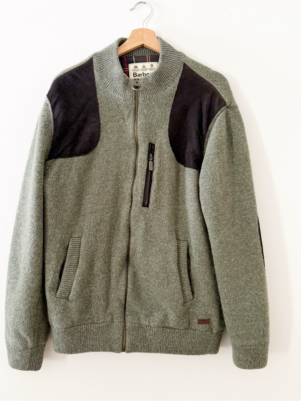 Men's Barbour Wool Coat Bomber Jacket Green Size XL.